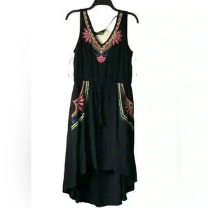 Neiman Marcus Women's Black Sleeveless Embroidered Midi Shift Dress Size medium